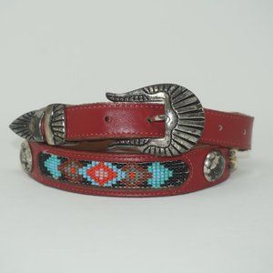 Vintage Nocona Southwestern Beaded Leather Belt